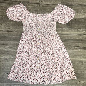 Sweet Rain Floral Pink Dress with Puff Sleeves